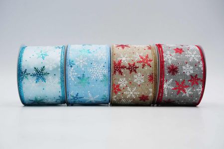 Текстурована стрічка зі сніжинками на дроті_KF7419.KF7420